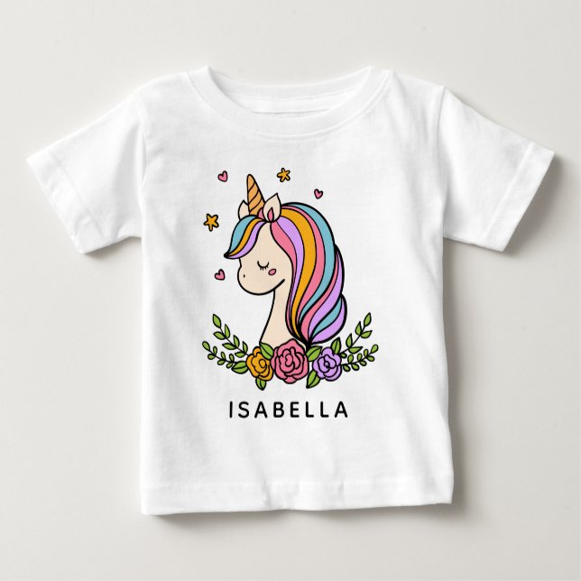 Unicorn Cute Whimsical Girly Personalized Name Baby T-shirt (Vorderseite)