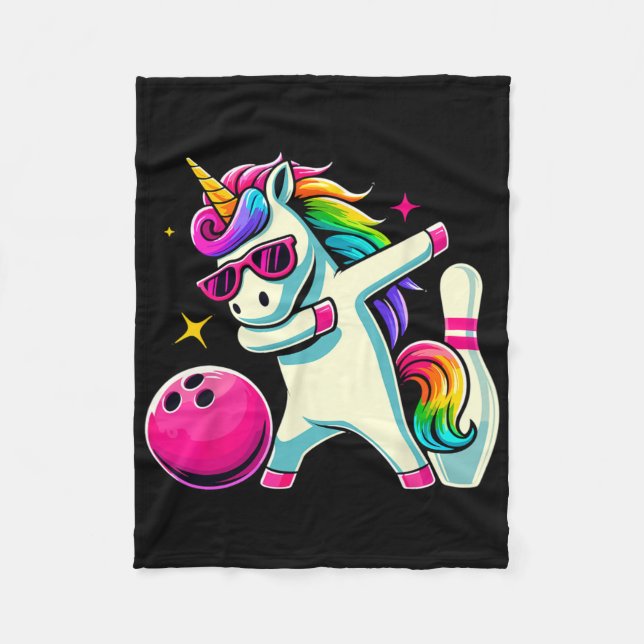 Unicorn Dabbing Bowling Birthday Girls Fleecedecke (Vorderseite)