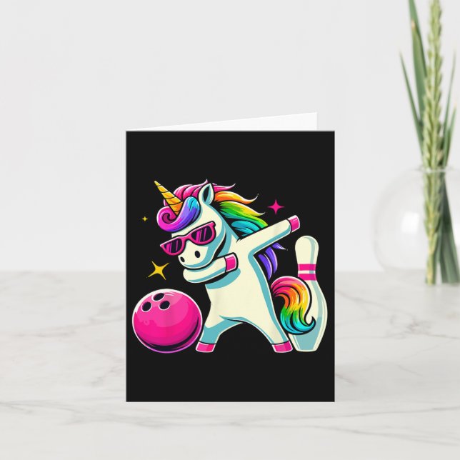 Unicorn Dabbing Bowling Birthday Girls Karte (Vorderseite)