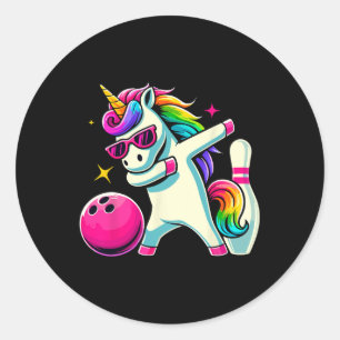 Unicorn Dabbing Bowling Birthday Girls Runder Aufkleber