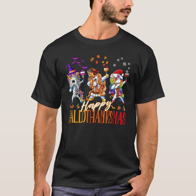 Unicorn Dabbing Happy Hallothanksmas Cute family c T-Shirt (Vorderseite)