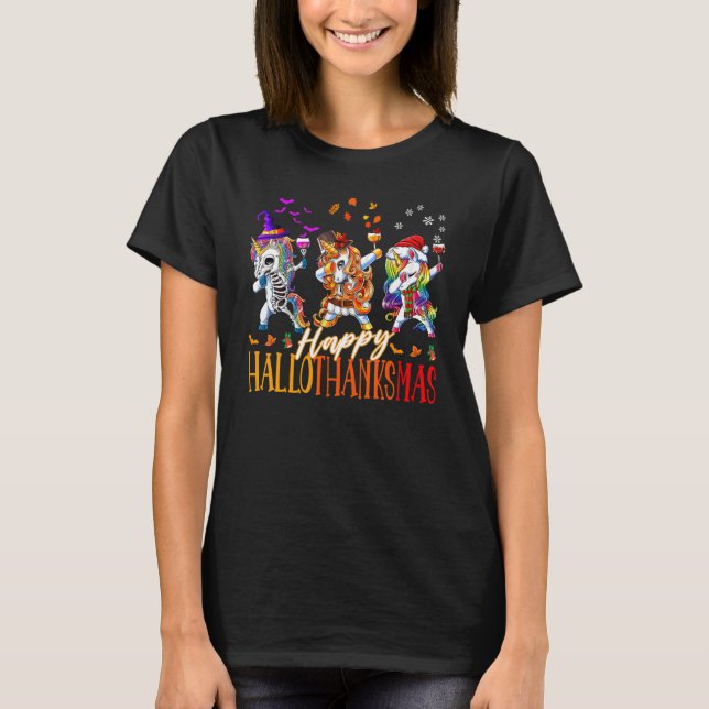 Unicorn Dabbing Happy Hallothanksmas Cute family c T-Shirt (Vorderseite)