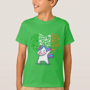 Unicorn Dabbing Liebe valentine Irish Ireland Flag T-Shirt