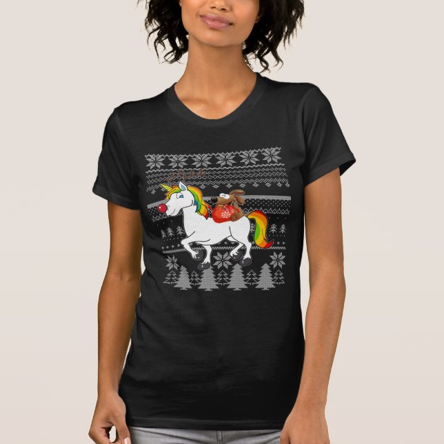 Unicorn-Dackel-Weihnachten T-Shirt (Vorderseite)