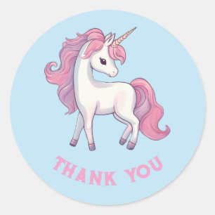 Unicorn Danke Stickers - Round Blue