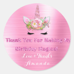 Unicorn-danken rosa Rosen-Party-Bevorzugungs-Umbau Runder Aufkleber