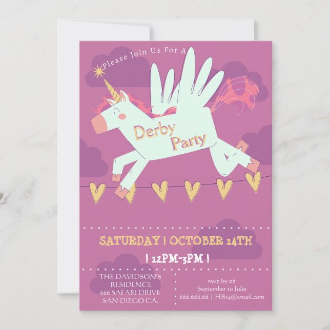 Unicorn Derby Party Invitation Kids Birthday Magic Einladung (Vorderseite)