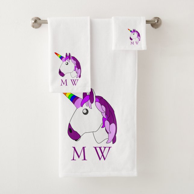 Unicorn Design Monogrammed Badhandtuch Set (Insitu)