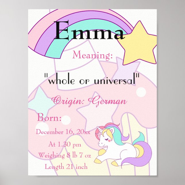 Unicorn-Designname bedeutet Keepake-Kinderzimmer Poster (Vorne)