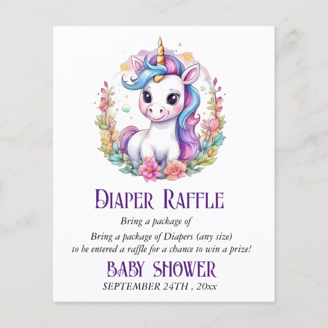 Unicorn Diaper Raffle Baby Shower Game (Vorderseite)