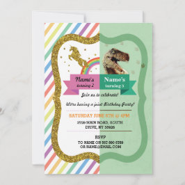 Unicorn & Dinosaur Joint Boy Girl Birthday Invites Einladung