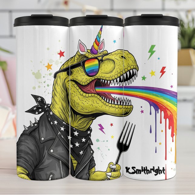 Unicorn Dinosaur Rainbow Punk Rock Thermosbecher (Von Creator hochgeladen)