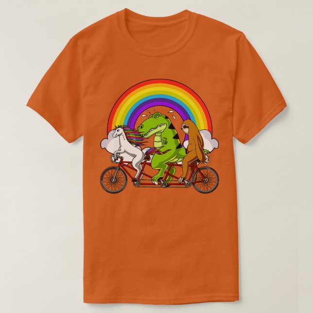 Unicorn Dinosaur Sloth Riding Bicycle T-Shirt (Design vorne)