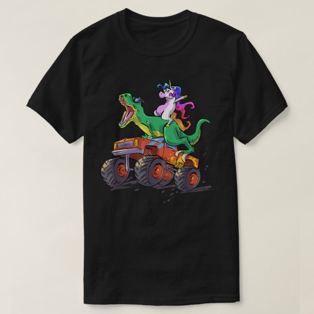 Unicorn Dinosaur Truck Funny Hand Drawn Phantastis T-Shirt (Design vorne)