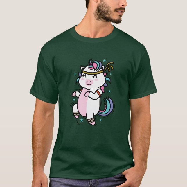Unicorn doing Endurance Sports Fitnessraining frie T-Shirt (Vorderseite)