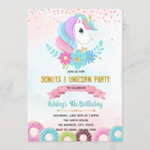 Unicorn Donut wachsen Party Einladung auf