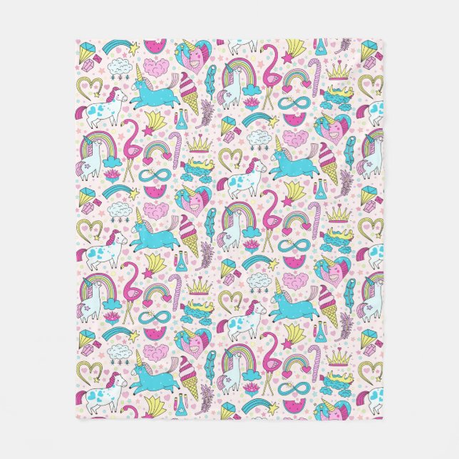 Unicorn Doodle Muster Fleecedecke (Vorderseite)