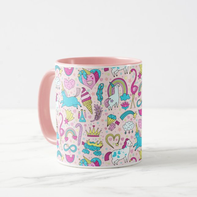 Unicorn Doodle Pattern Tasse (Vorderseite Links)