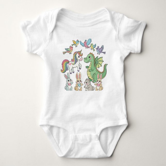 Unicorn Dragon Baby Animal Bodysuit Strampler (Vorderseite)