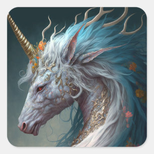 Unicorn Dragon Fantasy Art Quadratischer Aufkleber