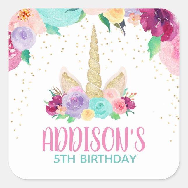 Unicorn Dreams Birthday Baby Shower Square Sticker (Vorderseite)