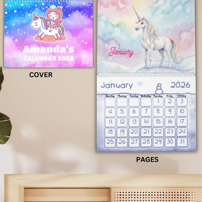 Unicorn Dreams Personalized Kids Calendar 2026 Kalender (Von Creator hochgeladen)
