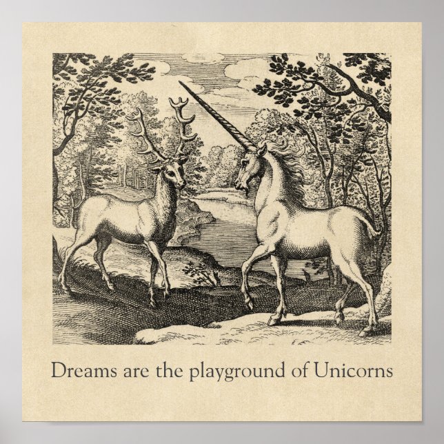 Unicorn Dreams Zitat Mittelalterliche Kunst Poster (Vorne)