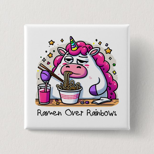 Unicorn Eating Ramen Button (Vorderseite)