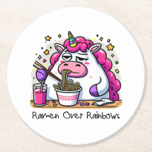Unicorn Eating Ramen Runder Pappuntersetzer