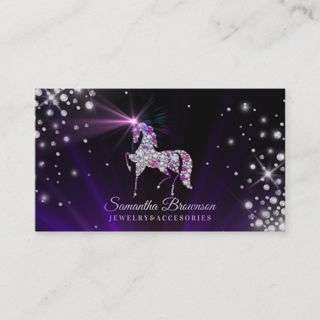 Unicorn Edelsteine Diamanten Schmuck lila Visitenkarte (Vorderseite)