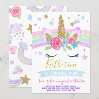 Unicorn Einladung Geburtstagsparty Regenbogenunico