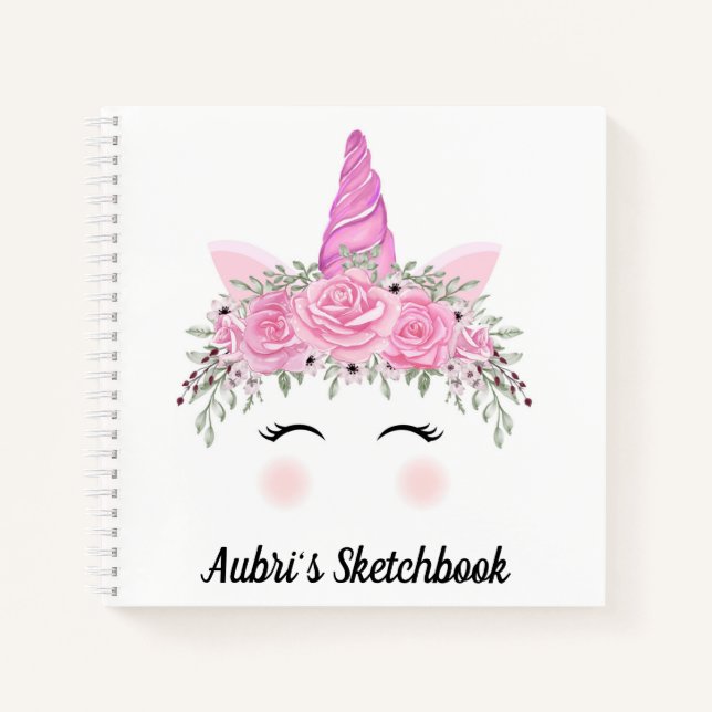 Unicorn Face and Blume Sketchbook Notebook Notizbuch (Vorderseite)