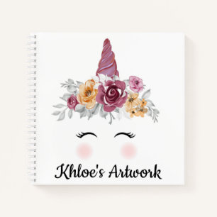 Unicorn Face and Blume Sketchbook Notebook Notizbuch