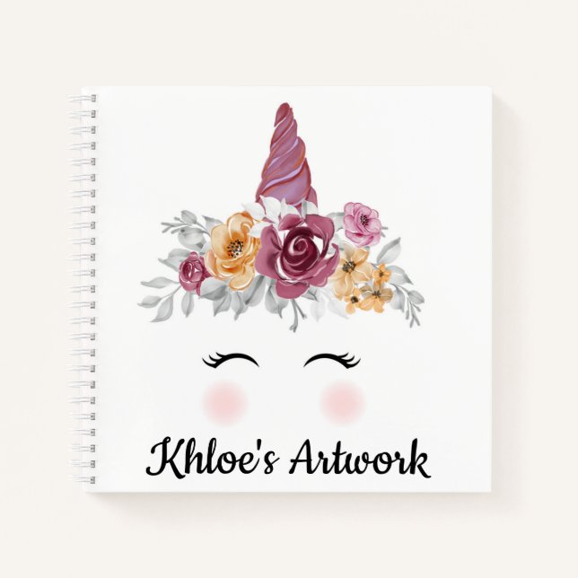 Unicorn Face and Blume Sketchbook Notebook Notizbuch (Vorderseite)