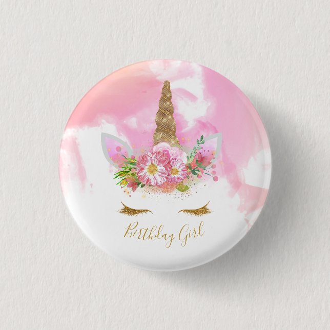Unicorn Face Birthday Abzeichen Button (Vorderseite)