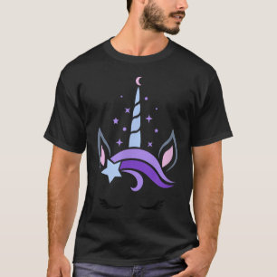 Unicorn Face Eyelashes Celestial Moon Star T-Shirt