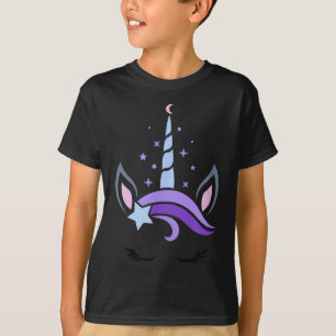 Unicorn Face Eyelashes Celestial Moon Star T-Shirt