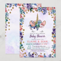 Unicorn Face Glitzer Floral Girl Baby Shower