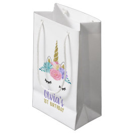 Unicorn Face Gold Glitzer Geburtstagsgeschenktasch Kleine Geschenktüte
