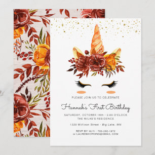 Unicorn Face Herbst Blumengeburt Einladung