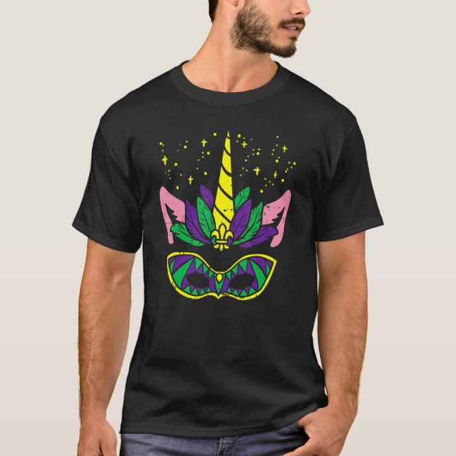 Unicorn Face Jester Mask Mardi Gras Carnival Girl T-Shirt (Vorderseite)