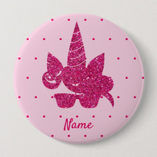 Unicorn Face Pink Glitzer Girly Kids Button