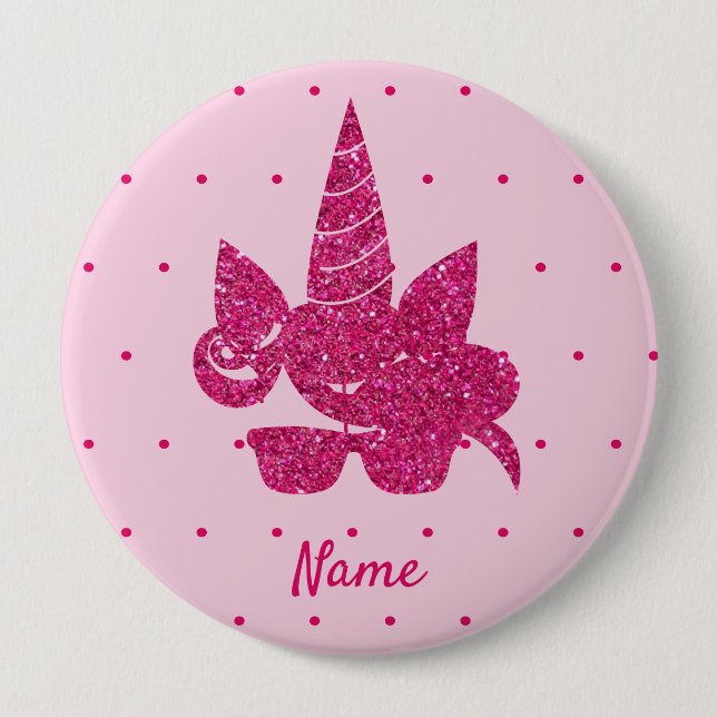 Unicorn Face Pink Glitzer Girly Kids Button (Vorderseite)