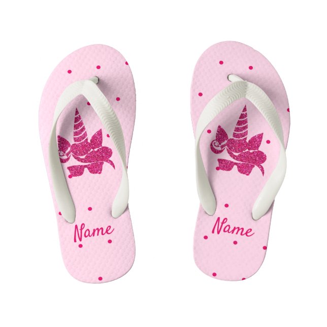 Unicorn Face Pink Glitzer Girly Kids Kinderbadesandalen (Fußbett)