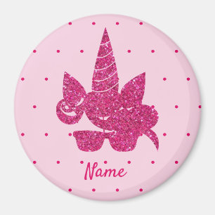 Unicorn Face Pink Glitzer Girly Kids Magnet