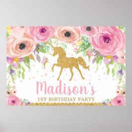 Unicorn Fairy Birthday Party Background Banner Gir Poster