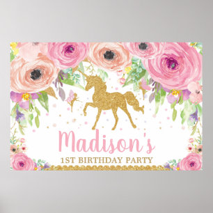 Unicorn Fairy Birthday Party Background Banner Gir Poster