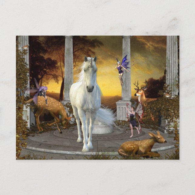 Unicorn Fairy Fantasy Deer Landschaft Postkarte (Vorderseite)