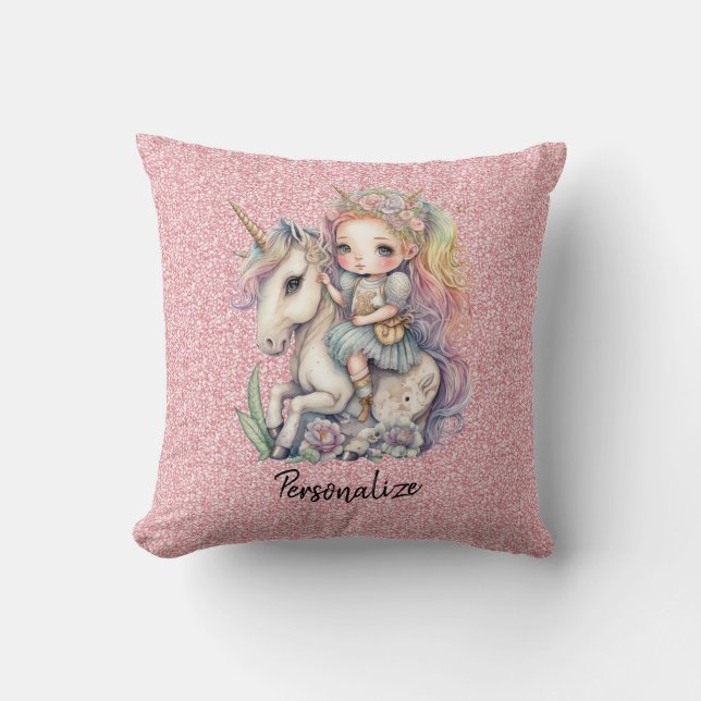 Unicorn Fairy Princess Pink Glitzer Fantasy Girl Kissen (Vorderseite)