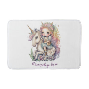 Unicorn Fairy Princess Rainbow Colors Personalisie Badematte
